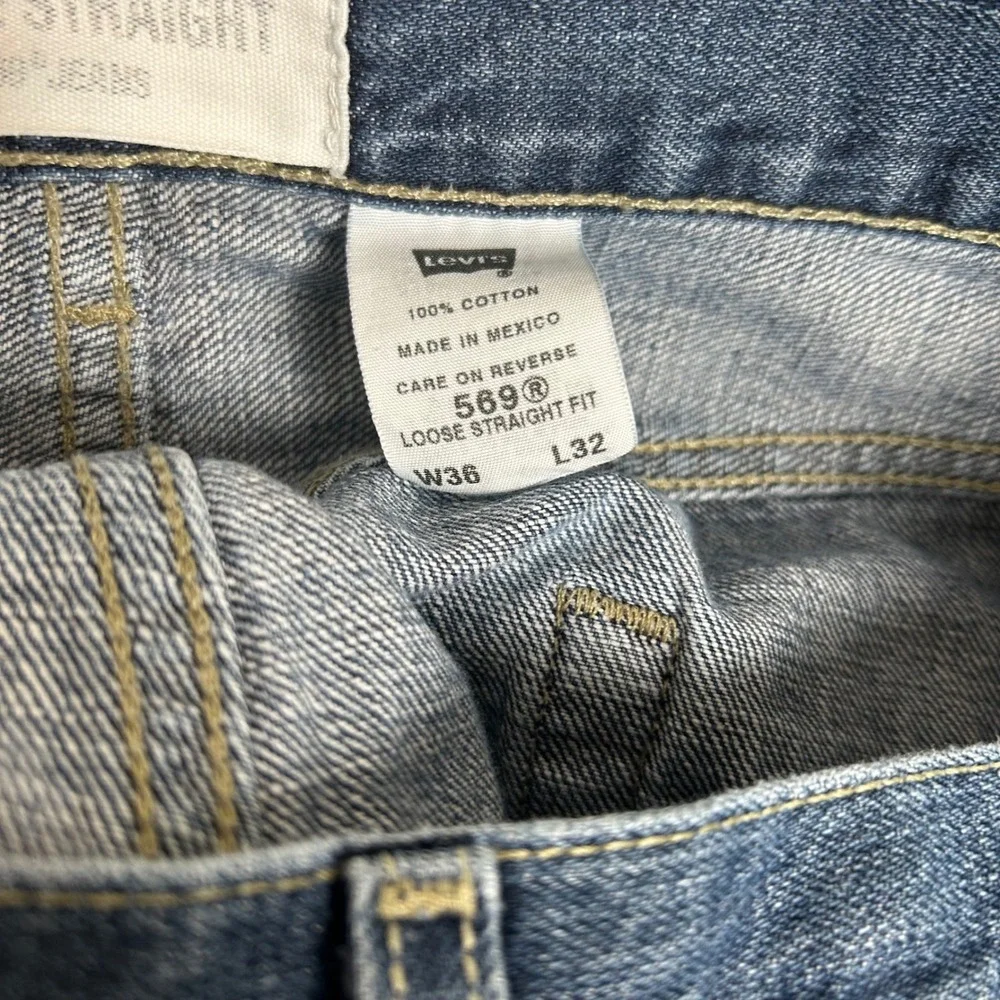 Levi's 569 Loose Straight Jeans Mens 36x32 Blue Denim Relaxed Fit 100%‎ Cotton